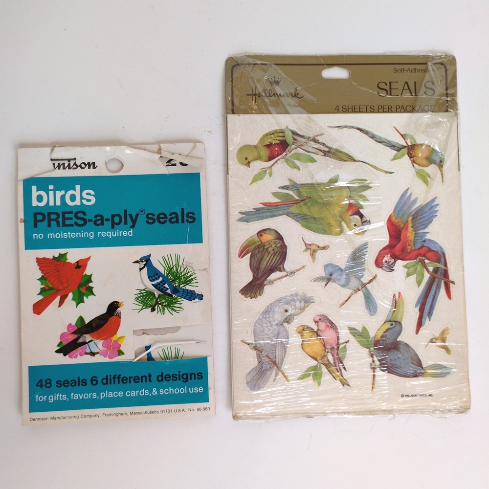 Vintage Common & Tropical Birds Sticker Seals - Hallmark, Dennison‎ Pres-a-ply